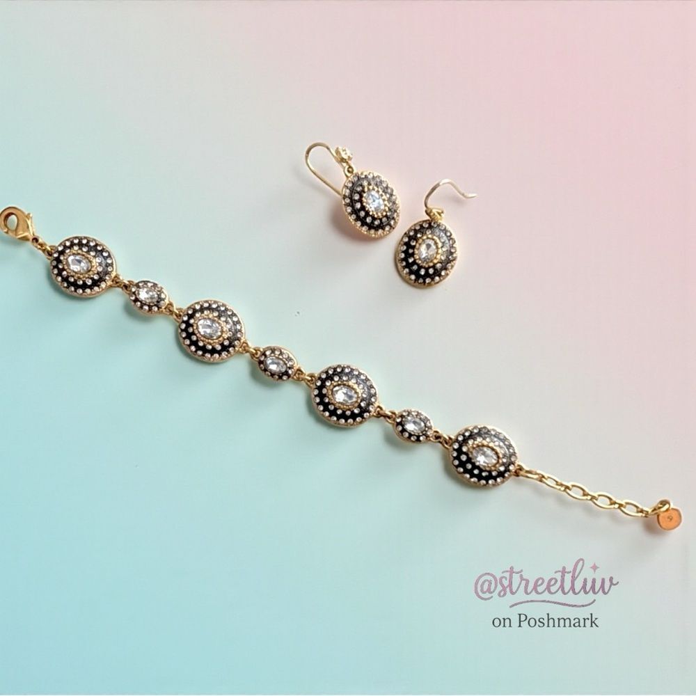 Stella & Dot Neeya Pavé Bracelet & Earrings Set Gold - Picture 2 of 11